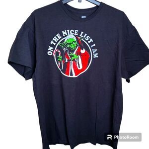 Star Wars Men's Size X-Large Official Black Christmas Yoda Santa Hat T-Shirt NEW
